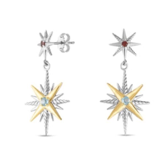 CONSTELLATION CABLE DROP EARRINGS WITH 18K AND GEMSTONES - Picture 2 of 3